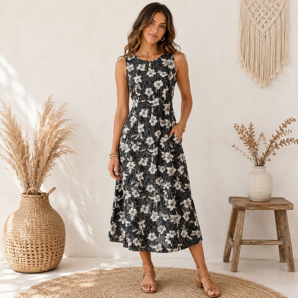 Teddi Maxi Dress Womens Size 8P Brown Orchid Floral Sleeveless Vintage Earthy